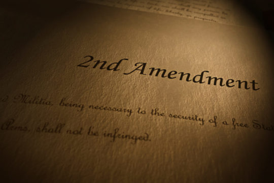 Close up of 2nd Amendment written on parchment paper