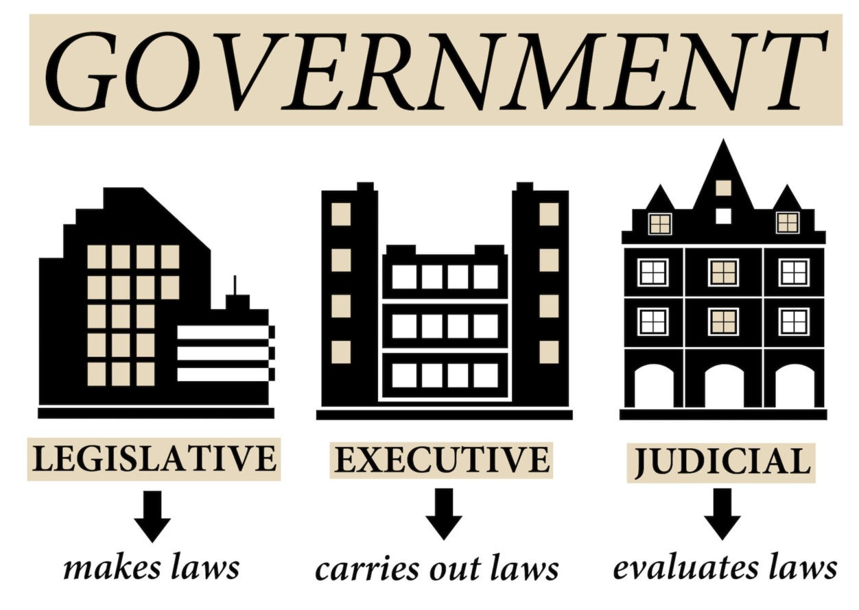 Illustration showing the three branches of government and their definitions