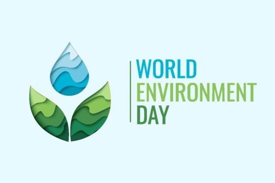 鈥榃orld Environment Day鈥� on a blue background with icon on the left.